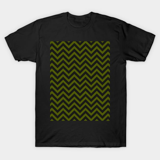 Black and Olive Green Chevron Zig Zag T-Shirt by OneThreeSix